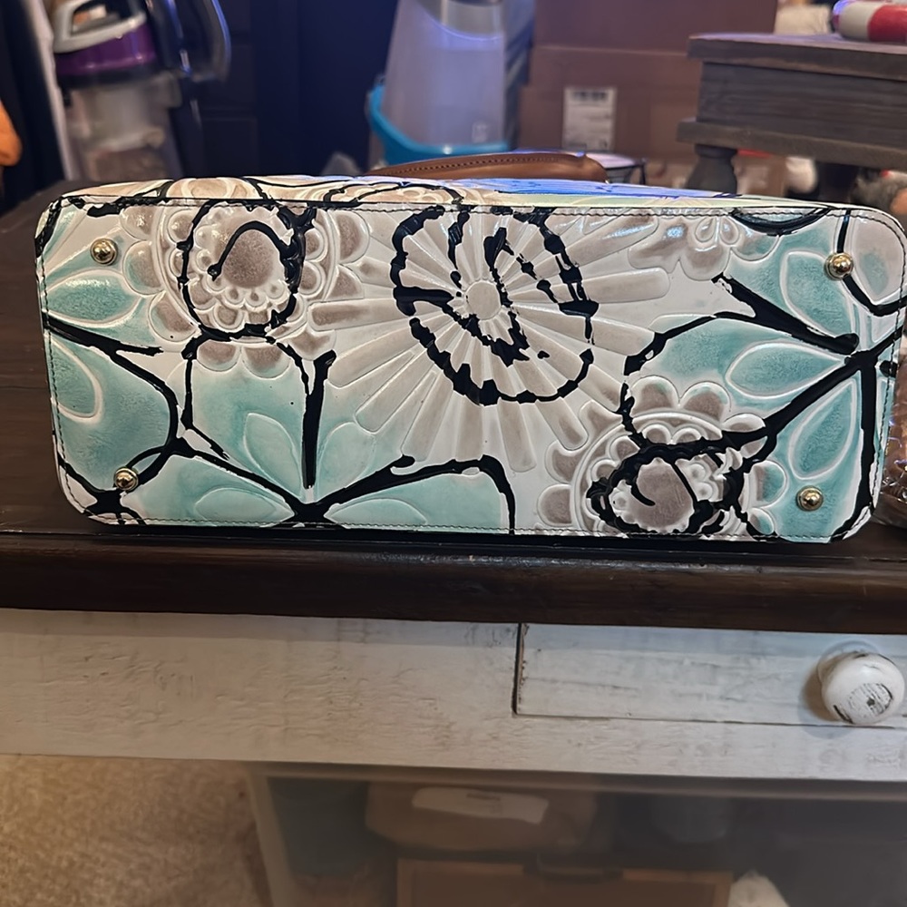 Brahmin Floral Satchel Turquoise Kelson with Matching Suri wallet - Picture 14 of 14